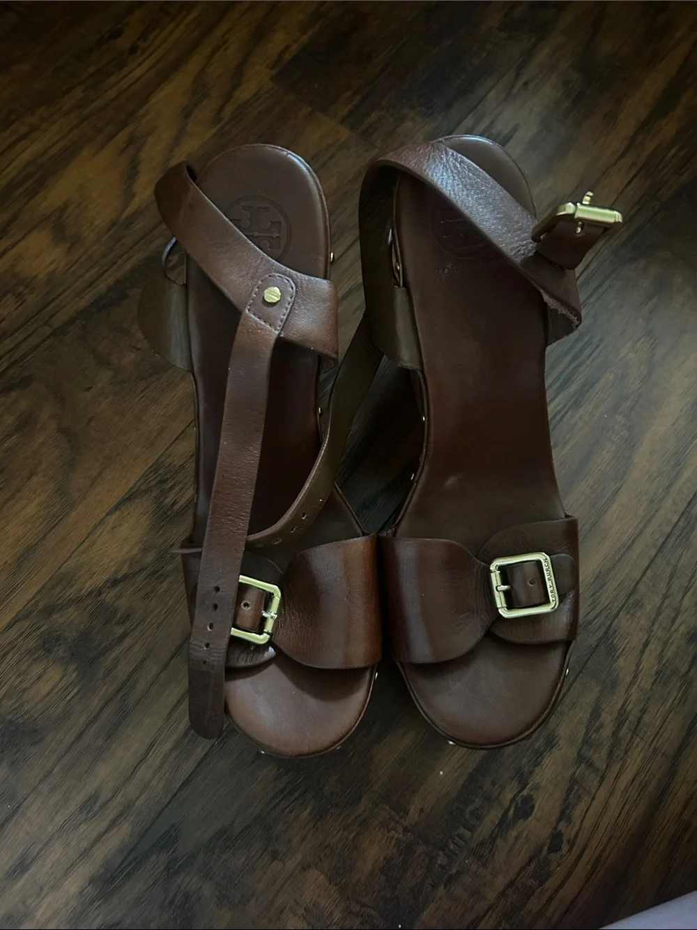 Tory Burch Women's Brown Leather Buckle Sandals